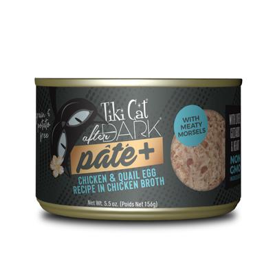 Tiki Cat After Dark Pate+ Grain-Free Chicken and Quail Egg in Broth Adult Canned Cat Food 5.5 Oz - Case of 8