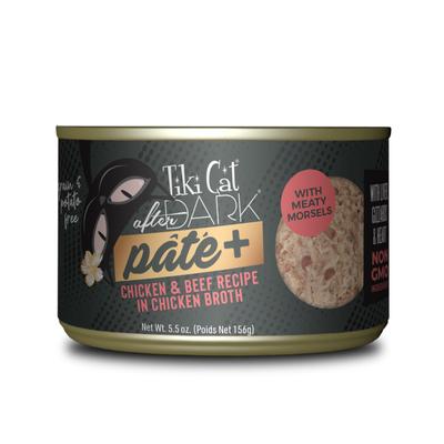 Tiki Cat After Dark Pate+ Grain-Free Chicken and Beef in Broth Adult Canned Cat Food 5.5 Oz - Case of 8
