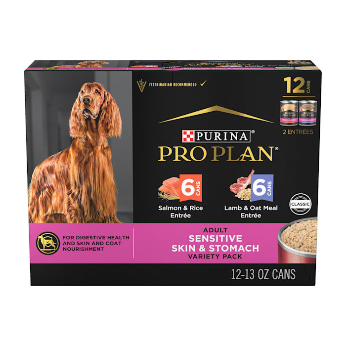 Purina Pro Plan Sensitive Skin and Stomach Salmon Rice and Lamb Oatmeal Adult Canned Dog Food - Variety Pack - 13 Oz - Case of 12 Default Title
