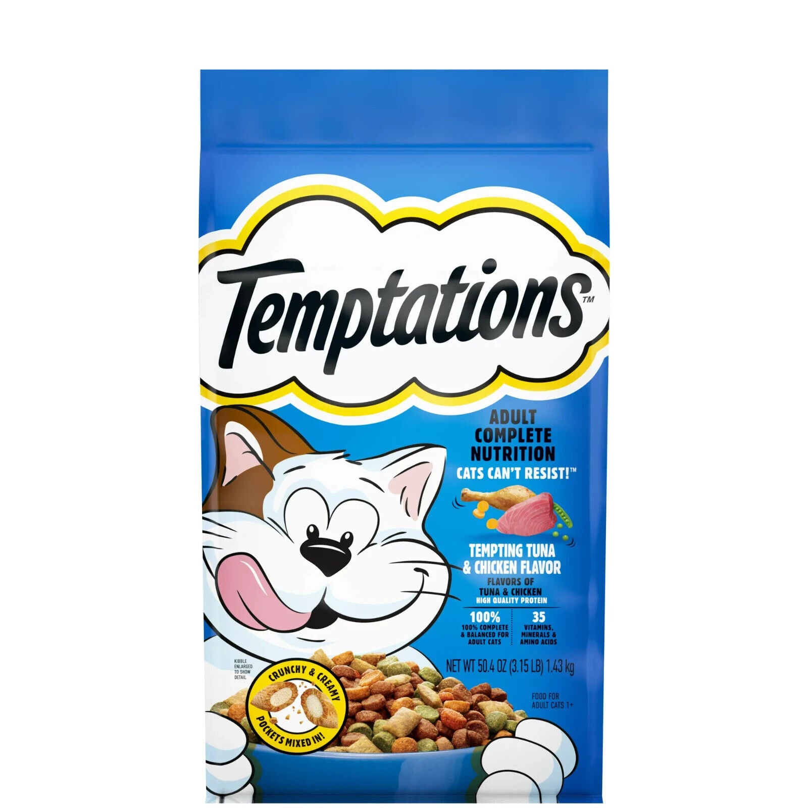 Whiskas Temptations Tuna and Chicken Crunch and Creamy Adult Dry Cat Food - 3.15 Lbs - Case of 4