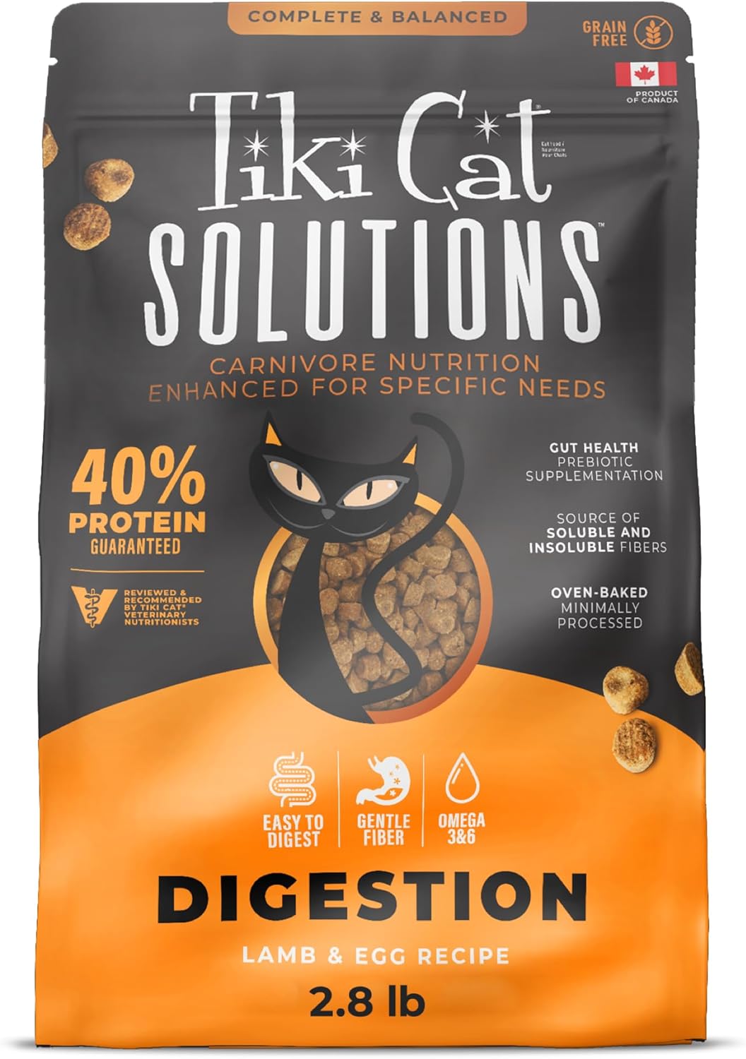 Tiki Cat Solutions Digestive Health High-Protein Grain-Free Lamb and Egg Recipe Dry Cat Food 2.8 Pounds