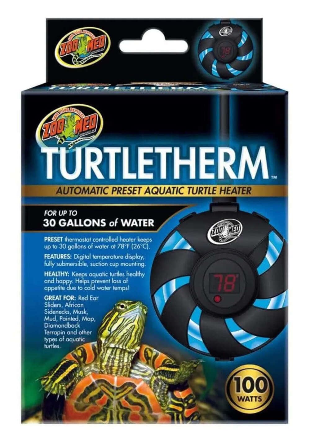 Zoo Med Laboratories TurtleTherm Automatic Preset Digital Aquatic Turtle Heater - 100 Watt  