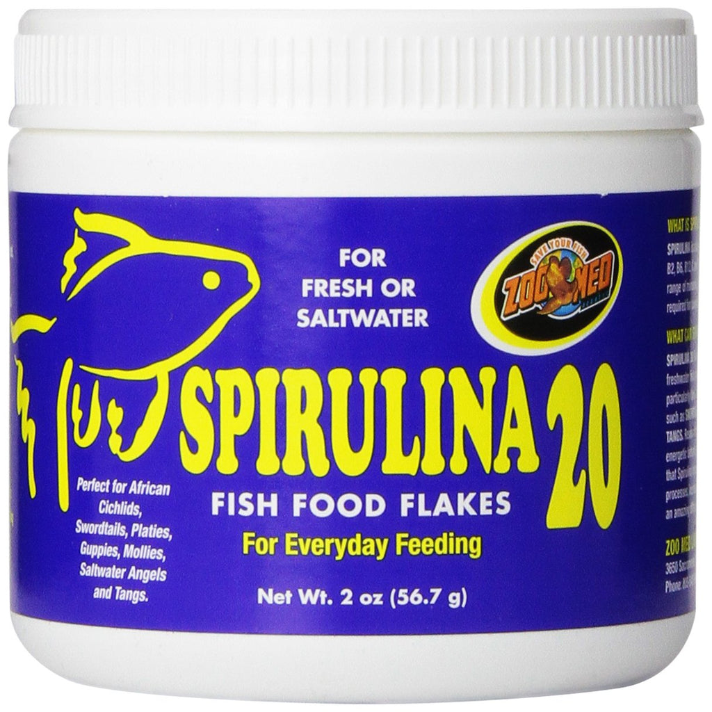 Zoo Med Laboratories Spirulina 20 Flakes Freshwater and Saltwater Fish Food - 2 Oz  