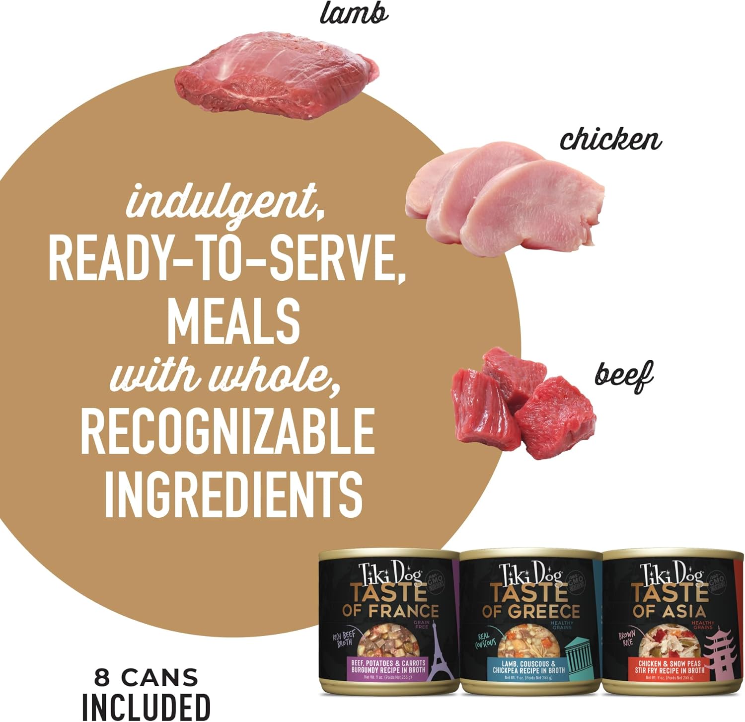 Tiki Dog Taste of The World France Greece and Asia in Broth Canned Dog Food - Variety Pack - 9 Oz - Case of 8