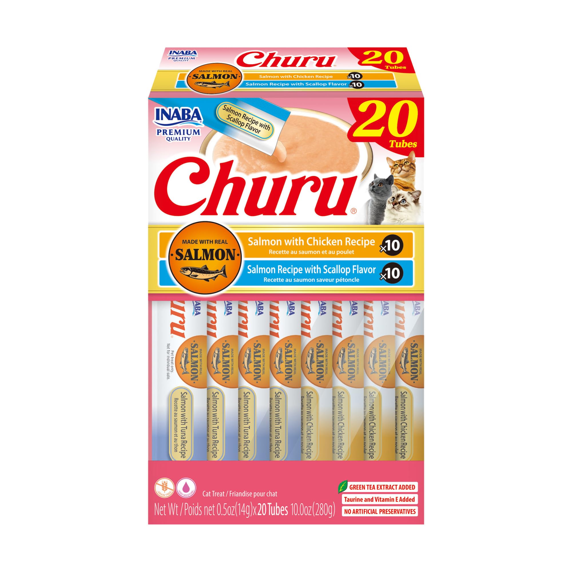 Inaba Churu Puree Salmon Chicken and Scallops Creamy Lickable Cat Treats - .5 Oz - 20 Pack Default Title