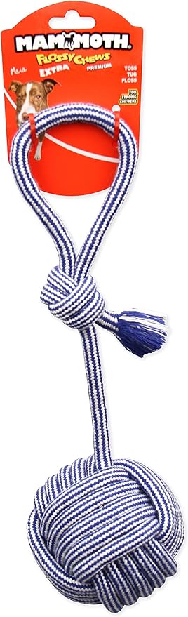 Mammoth Pet Products Monkey Fist Ball with Handle Extra Fresh Dental Floss Mint Scent Dog Toy Large - 5 Inch