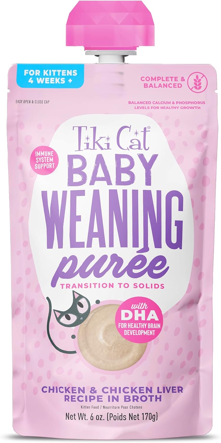 Tiki Cat Baby Weaning Puree Chicken and Chicken Liver in Broth Kitten Wet Cat Food Pouch - 6 Oz - Case of 6 Default Title