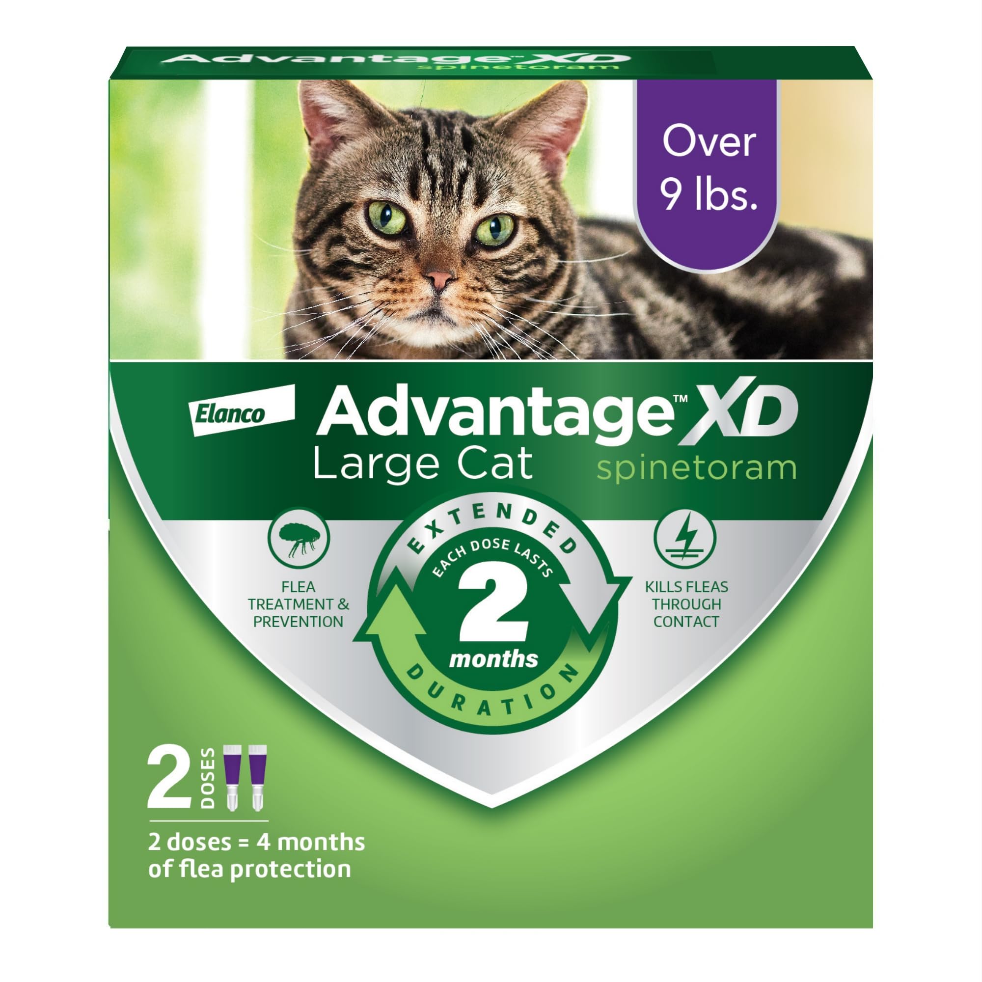 Elanco Advantage XD Extended Large Cat 4-Month 2-Dose Flea and Tick Spot-on Treatment - 9+ Lbs - 2 Pack