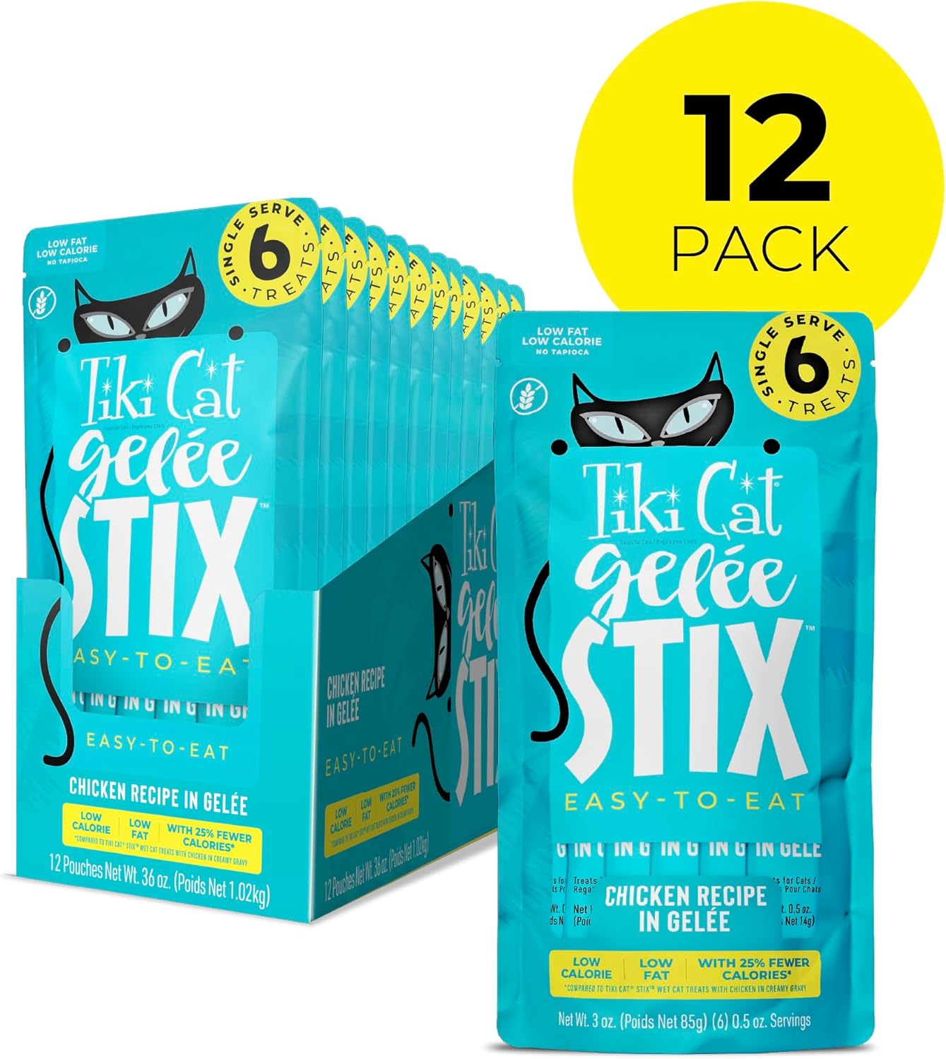 Tiki Cat Stix Gelee Low-Fat Chicken and Chicken Broth Lickable Cat Treats in Pouch - .5 Oz - 6 Pack - Case of 12