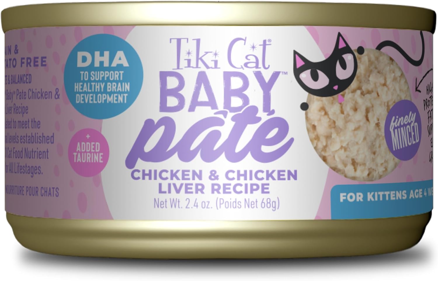 Tiki Cat Baby Pate Grain-Free Minced Chicken and Chicken Liver Kitten Canned Cat Food - 2.4 Oz - Case of 12 Default Title