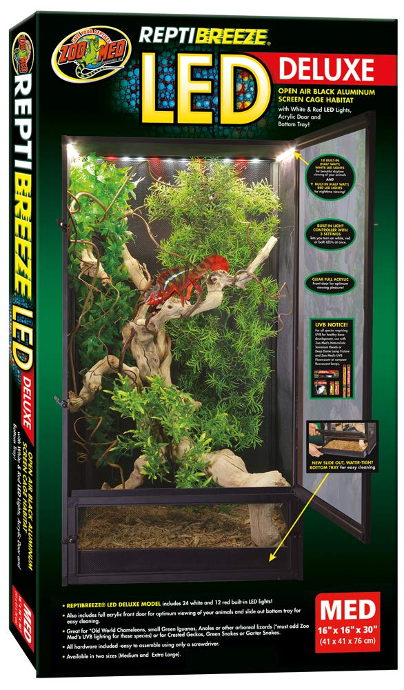 Zoo Med Laboratories ReptiBreeze LED Deluxe Reptile Cage with Open-Air Aluminum Screen ...