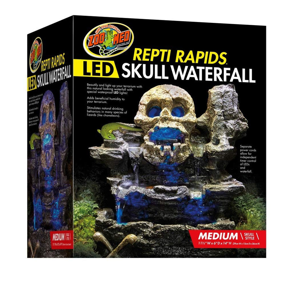 Zoo Med Laboratories ReptiRapid LED Skull Waterfall Kit Reptile Terrarium Décor - Medium  