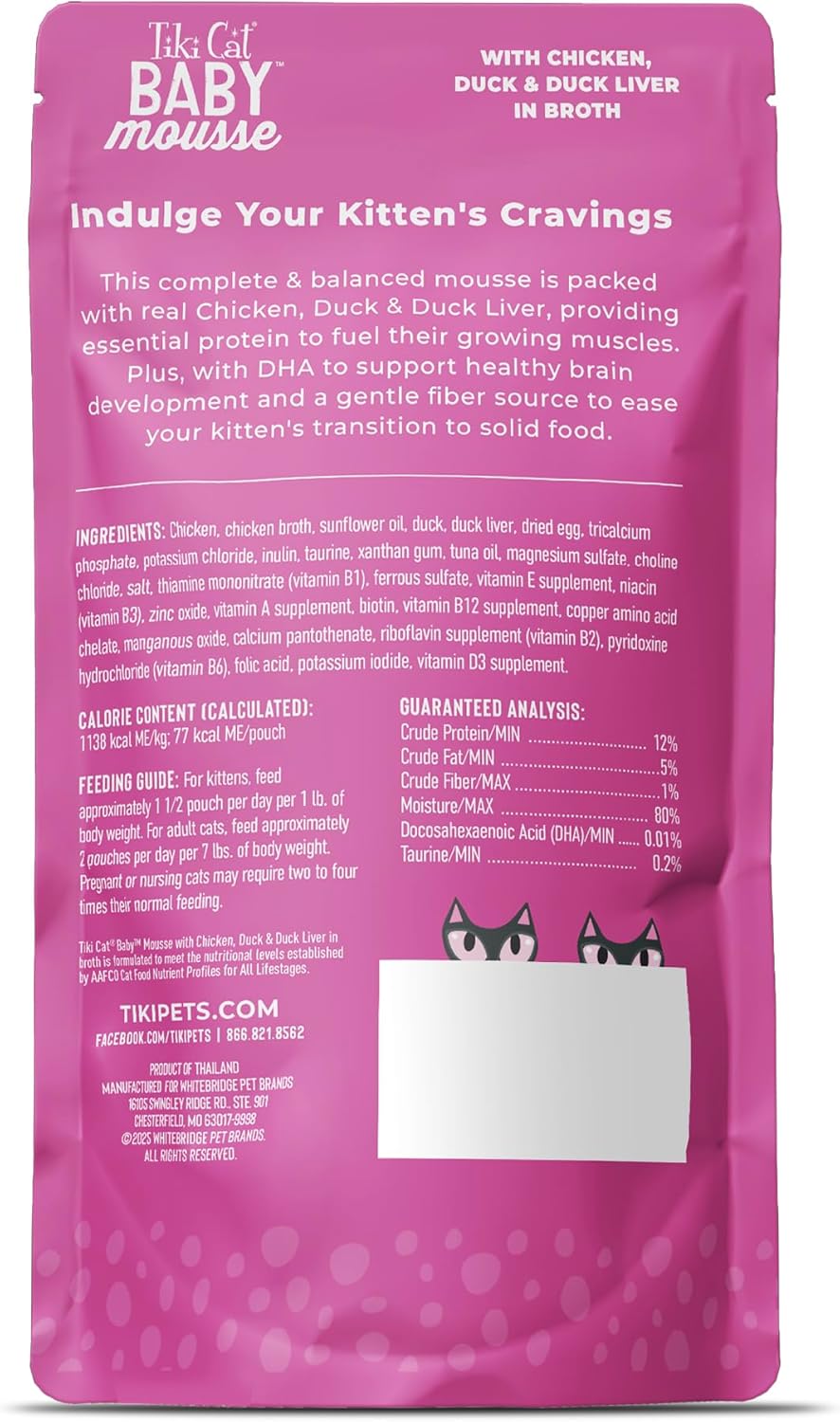 Tiki Cat Baby Mousse Grain-Free Chicken Duck and Duck Liver in Broth Kitten Wet Cat Food Pouch - 2.4 Oz - Case of 12