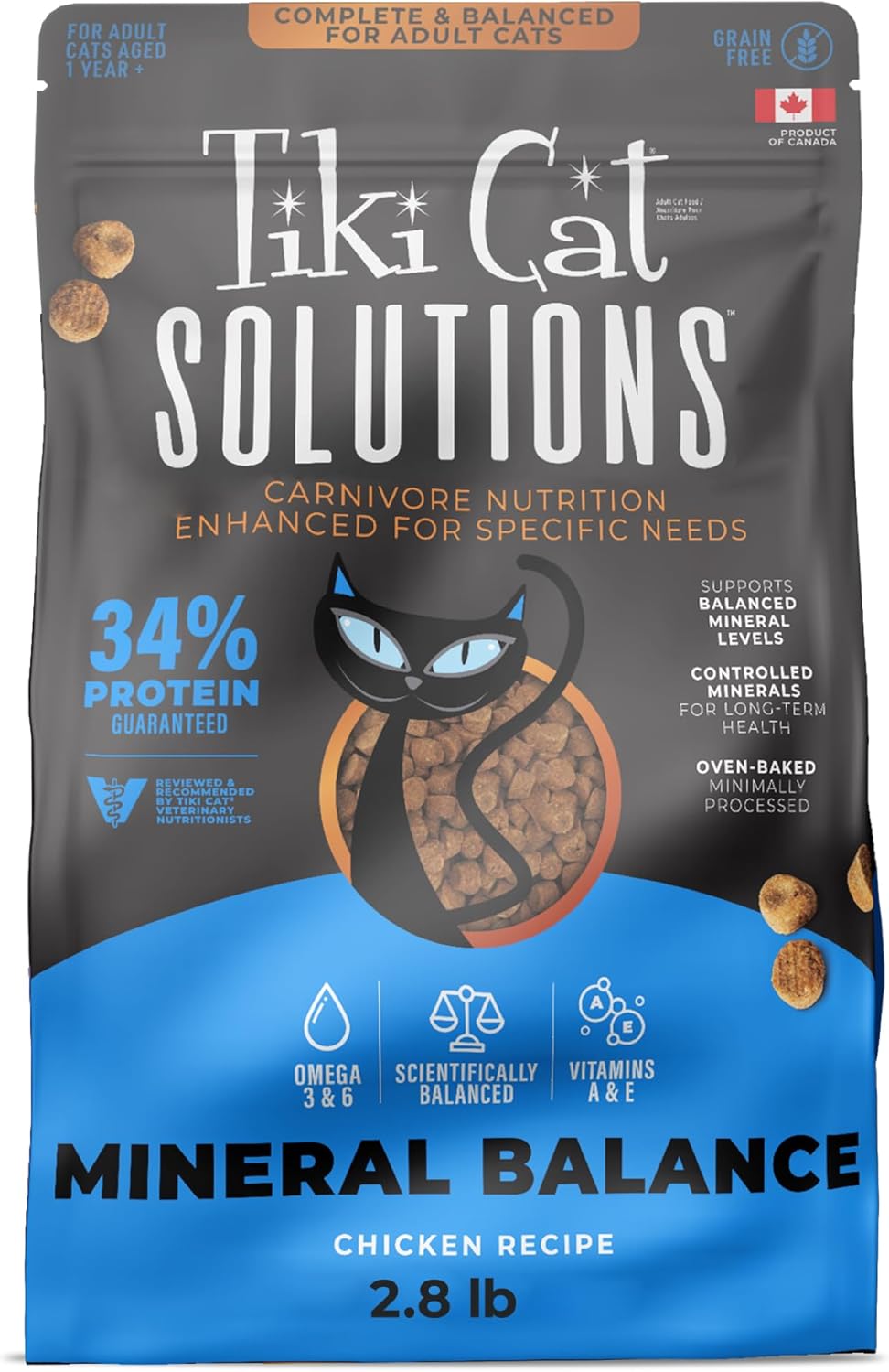 Tiki Cat Solutions Mineral Balance Urinary Tract Health Grain-Free Chicken Adult Dry Cat Food 2.8 Pounds