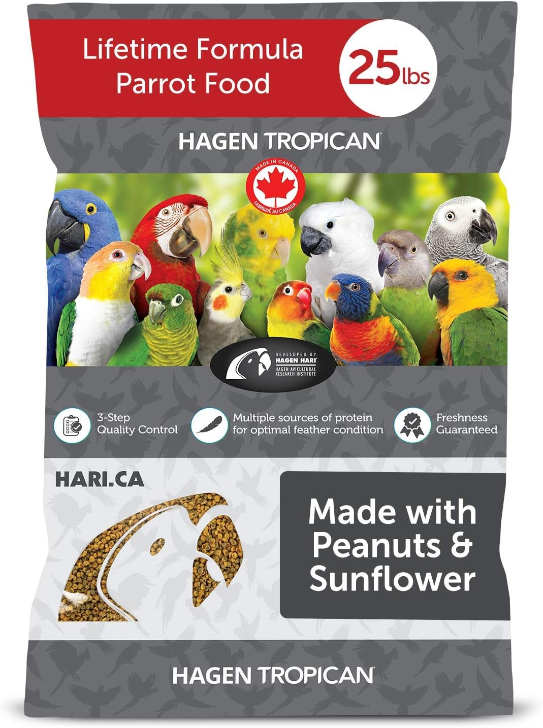 Hagen Hari Tropican Lifetime Formula Peanuts and Sunflower 2MM Granules Maintenance Cockatiel Parrot Bird Food 25 Pounds