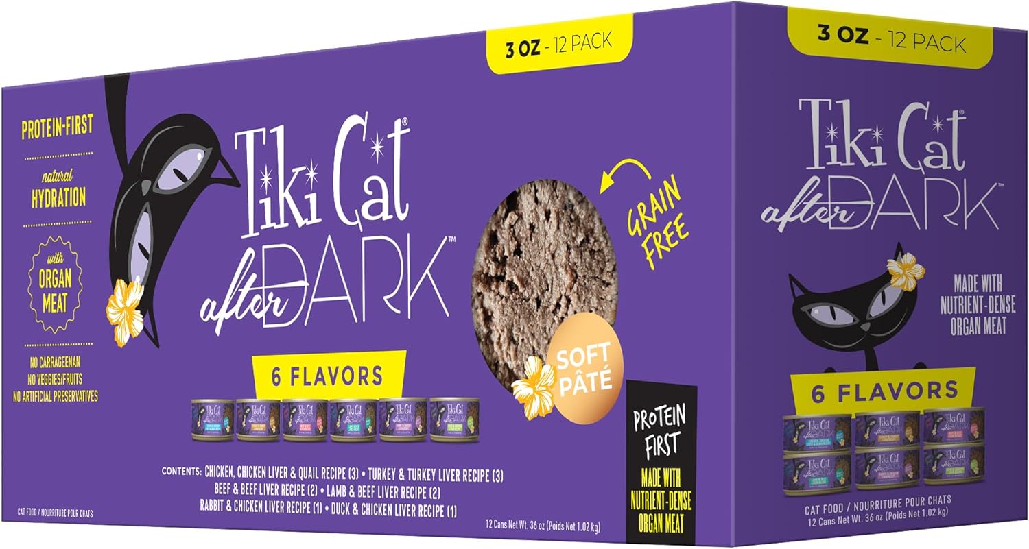 Tiki Cat After Dark Soft Pate Grain-Free Turkey Chicken Beef Quail Lamb Rabbit Duck Canned Cat Food - Variety Pack - 3 Oz - Case of 12 Default Title