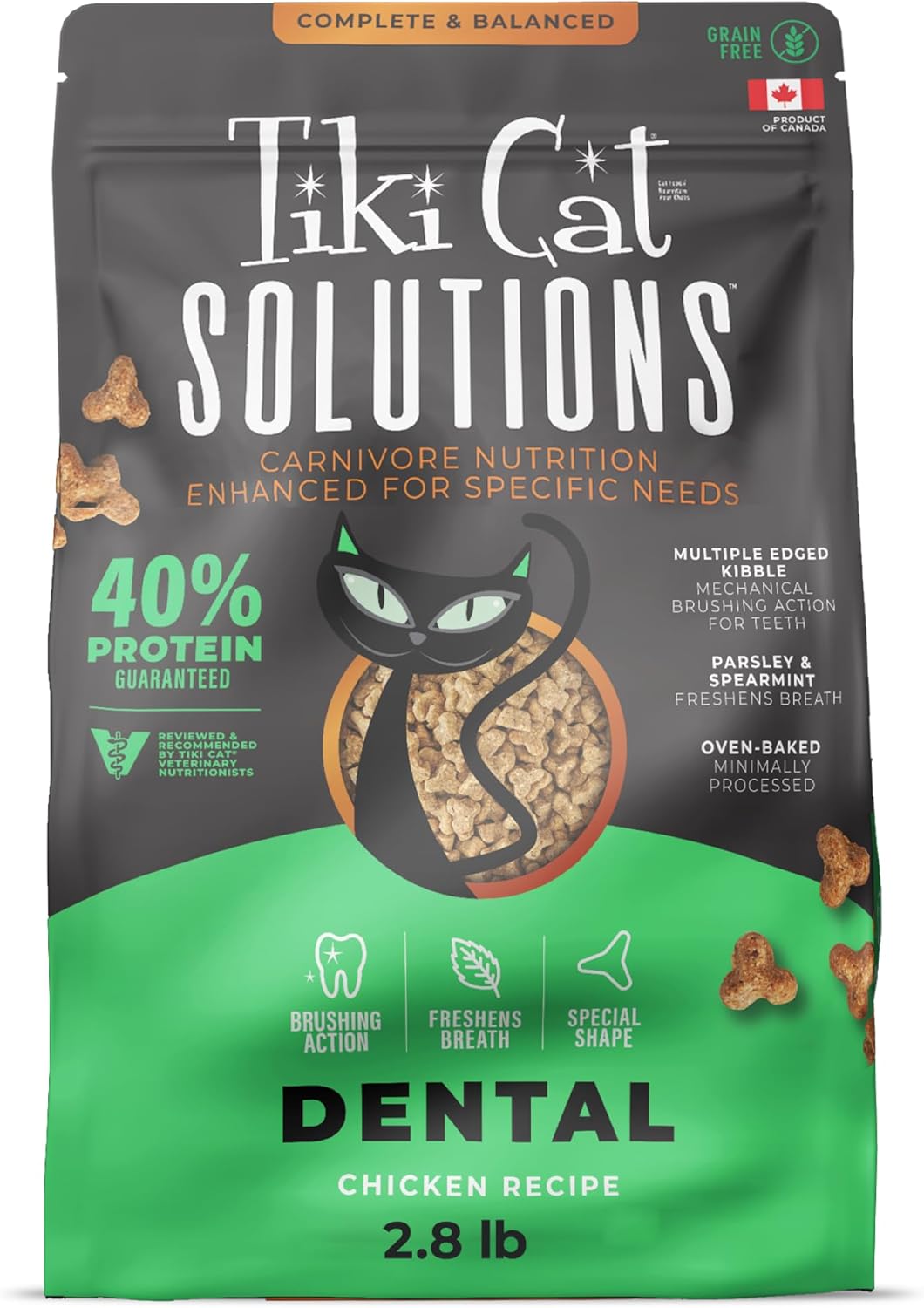 Tiki Cat Solutions Dental High-Protein Grain-Free Chicken with Parsley and Peppermint Dry Cat Food 2.8 Pounds