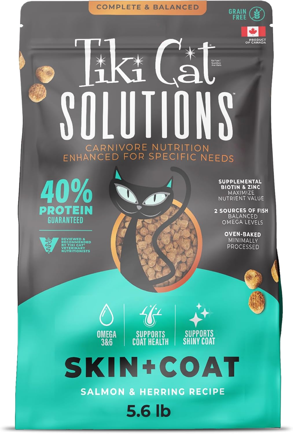 Tiki Cat Solutions Skin and Coat High-Protein Grain-Free Salmon and Herring Dry Cat Food 5.6 Pounds