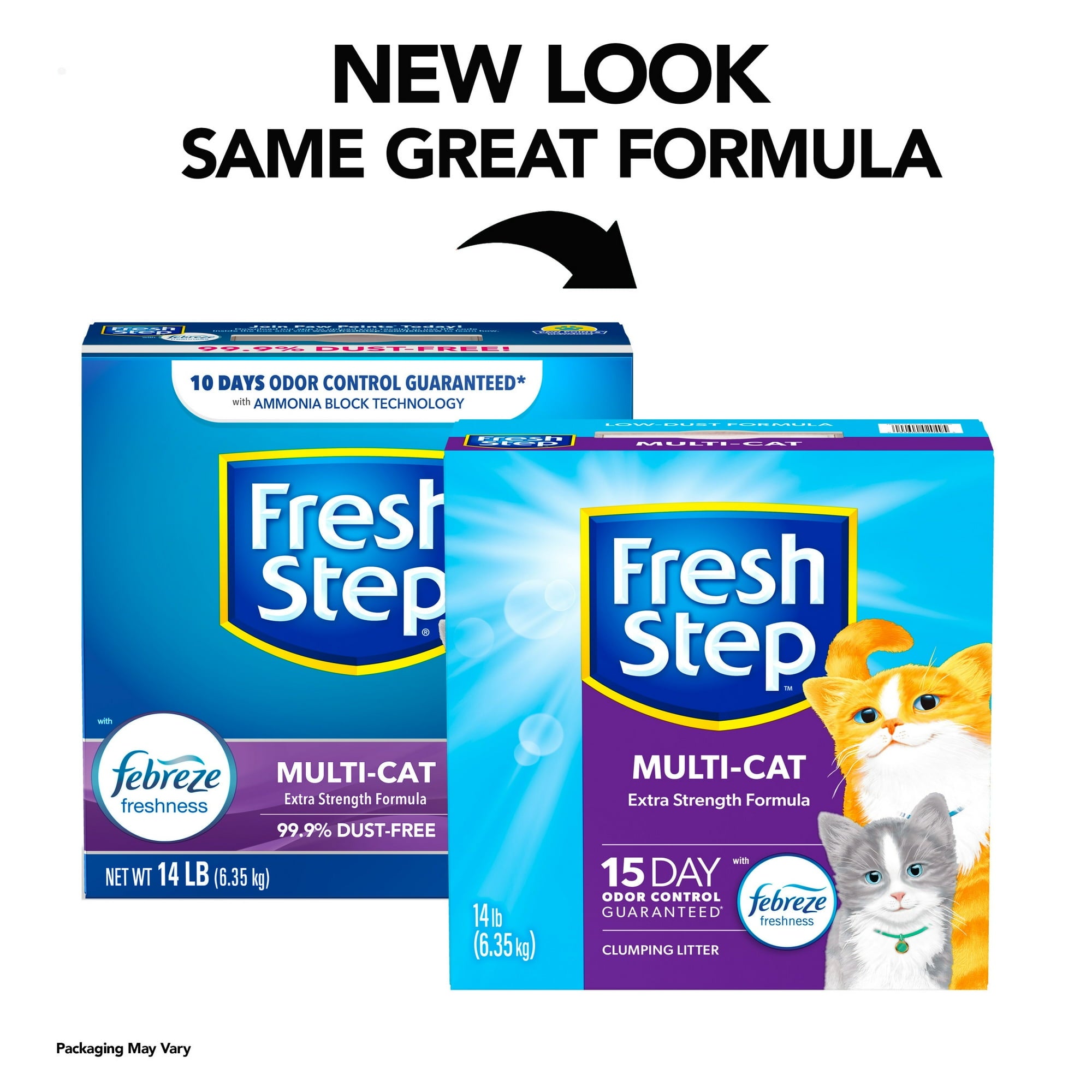 Fresh Step Multi-Cat Febreze Scented 15-Day Clumping Odor Control Cat Litter with Activated Charcoal - 14 Lbs - Case of 3