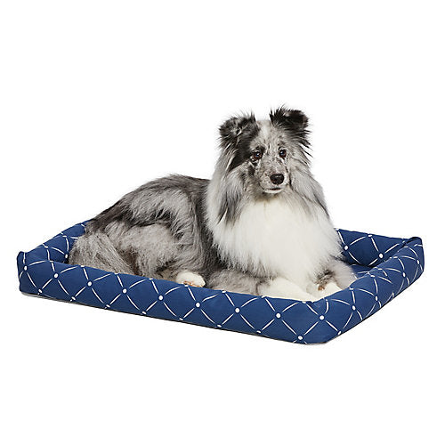 Midwest Homes Quite Time Rectangular Ashton Bolster Dog Bed or Crate Mat - Blue - L:34.5 X W:22 X H:2.4 Inch Blue L:34.5 X W:22 X H:2.4 In
