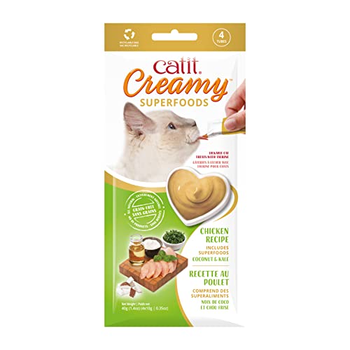 Catit Creamy Superfoods Grain-Free Chicken with Coconut and Kale Lickable Cat Treats - 4 Per Pack - Case of 12 Default Title