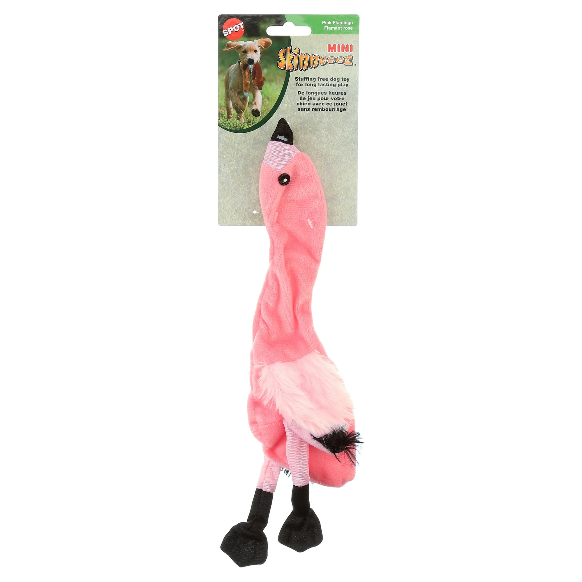 Ethical SPOT Skinneeez Stuffing-Free Flamingo Squeak and Soft Dog Toy Small - 13 Inch