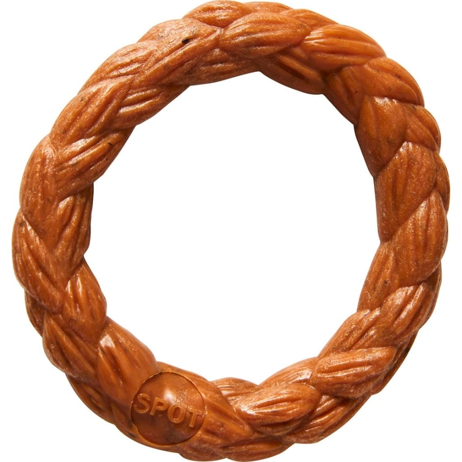 Ethical SPOT Bam-Bones Braid Ring Hickory Smoke Flavored Bamboo and Nylon Chew Dog Toy Small - 3 Inch