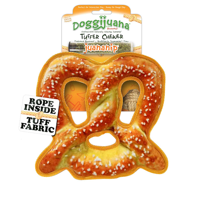 Meowijuana Doggijuana Philly Pretzel Tuffer Chewer Inner-Rope Refillable Juananip Plush Dog Toy