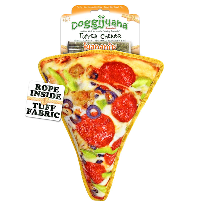 Meowijuana Doggijuana Munchies Pizza Inner-Rope Tuffer Chewer Refillable Juananip Plush Dog Toy