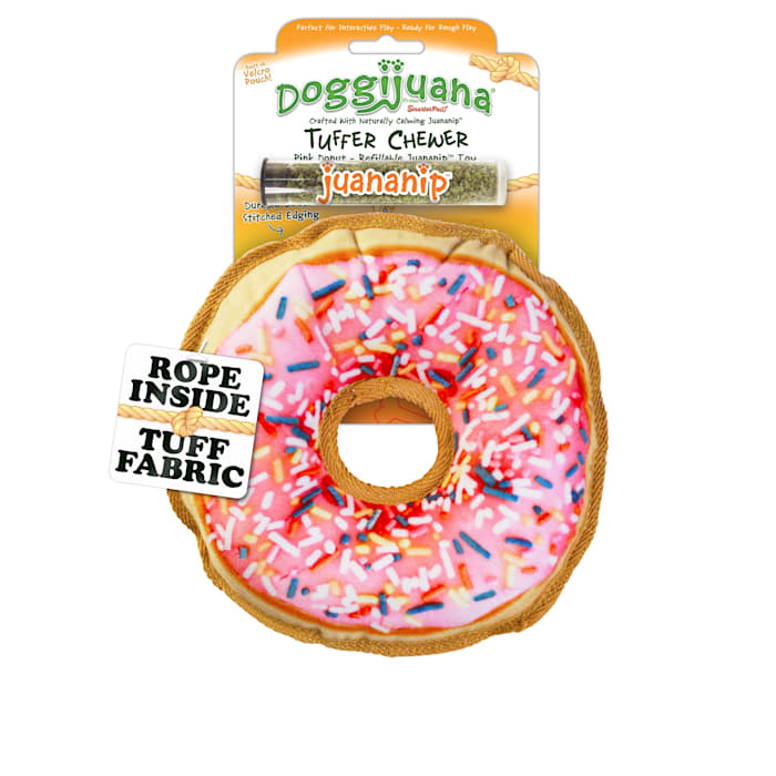 Meowijuana Doggijuana Sprinkle Donut Tuffer Chewer Inner-Rope Refillable Juananip Plush Dog Toy