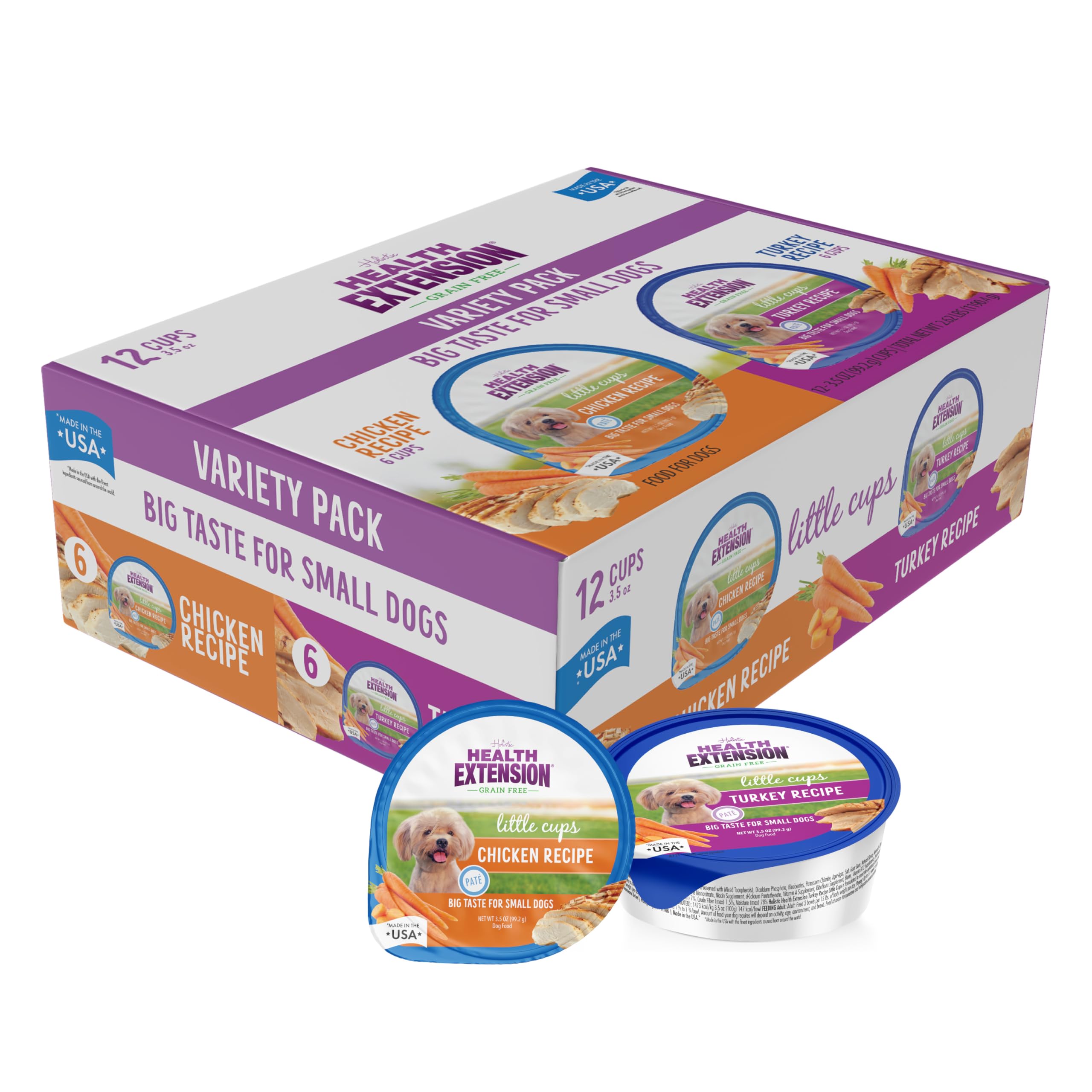 Health Extension Little Cups Grain-Free Turkey and Chicken Small-Breed Dog Food Trays - Variety Pack - 3.5 Oz - 12 Pack Default Title