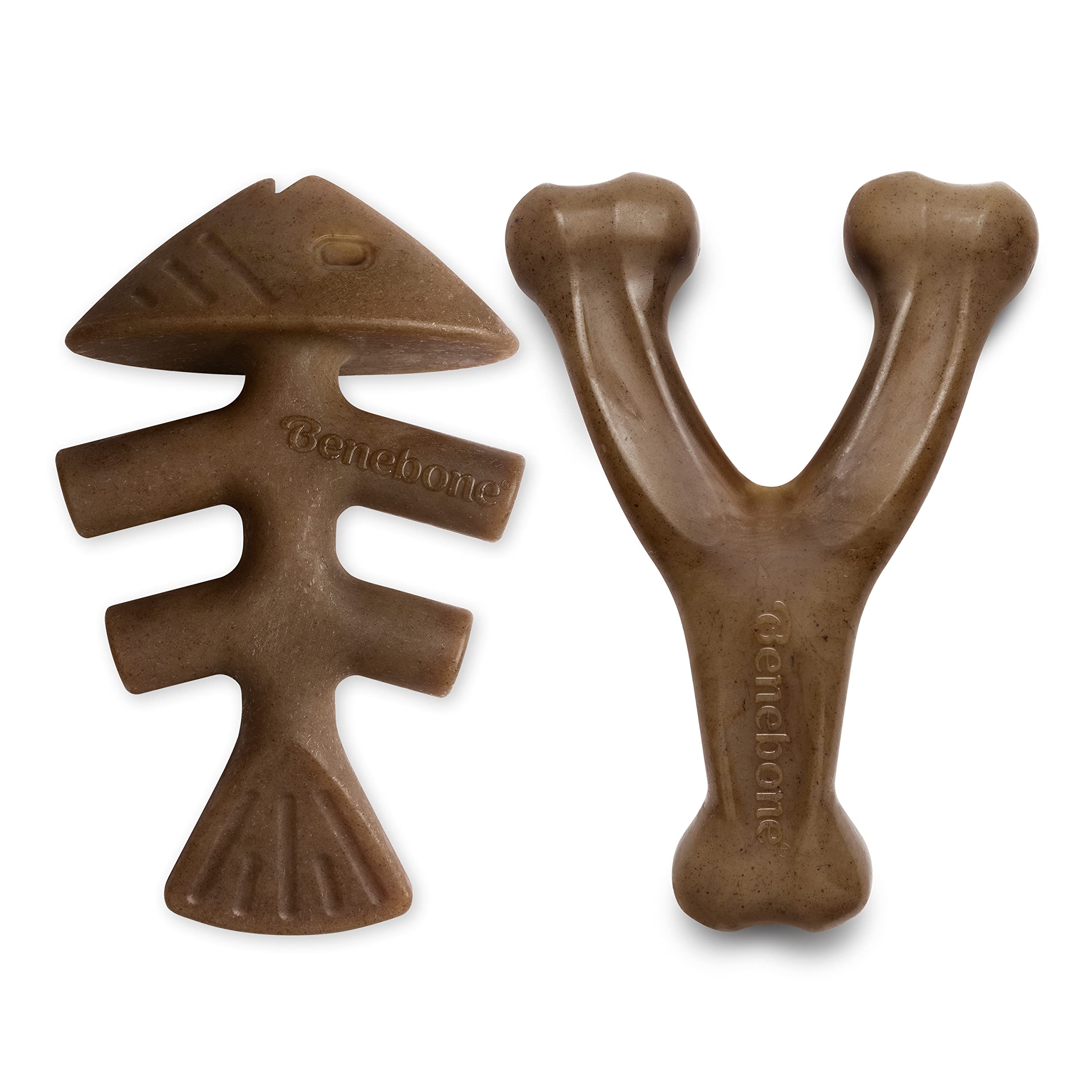 Benebone Made in USA Real Bacon and Salmon Flavored Wishbone and Fishbone Chew Dog Toy - Medium - 2 Pack