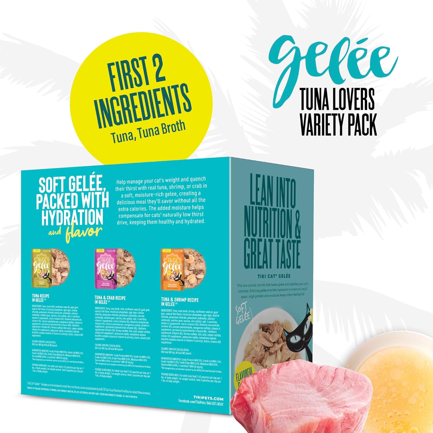 Tiki Cat Gelee Low-Fat Tuna Crab and Shrimp in Gelee Wet Cat Food Pouch - Variety Pack - 2.8 Oz - 12 Pack