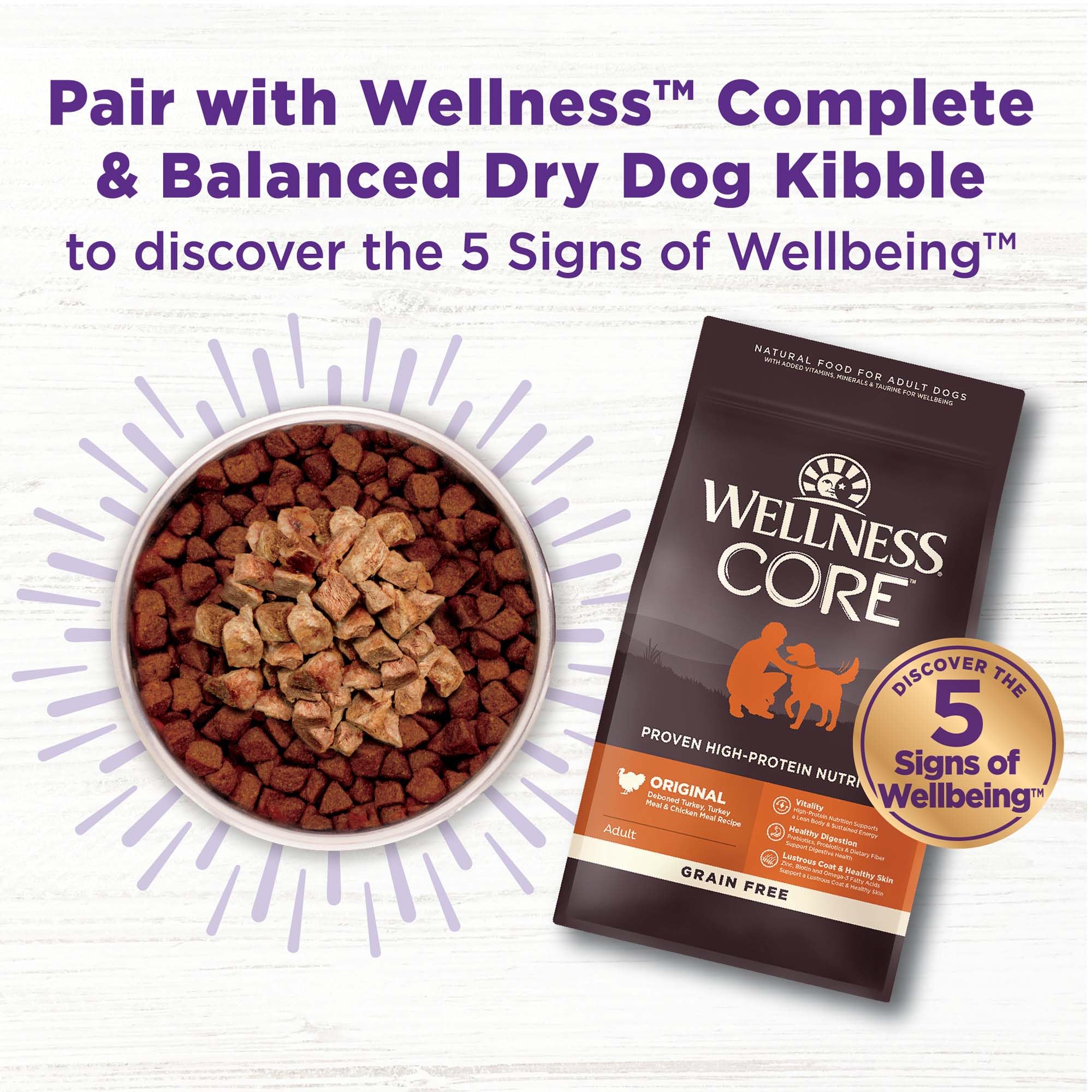 Wellness Core Bowl Boosters Grain-Free Freeze-Dried Turkey Wet Dog Food Topper or Mixer Pouch - 4 Oz - Case of 6  