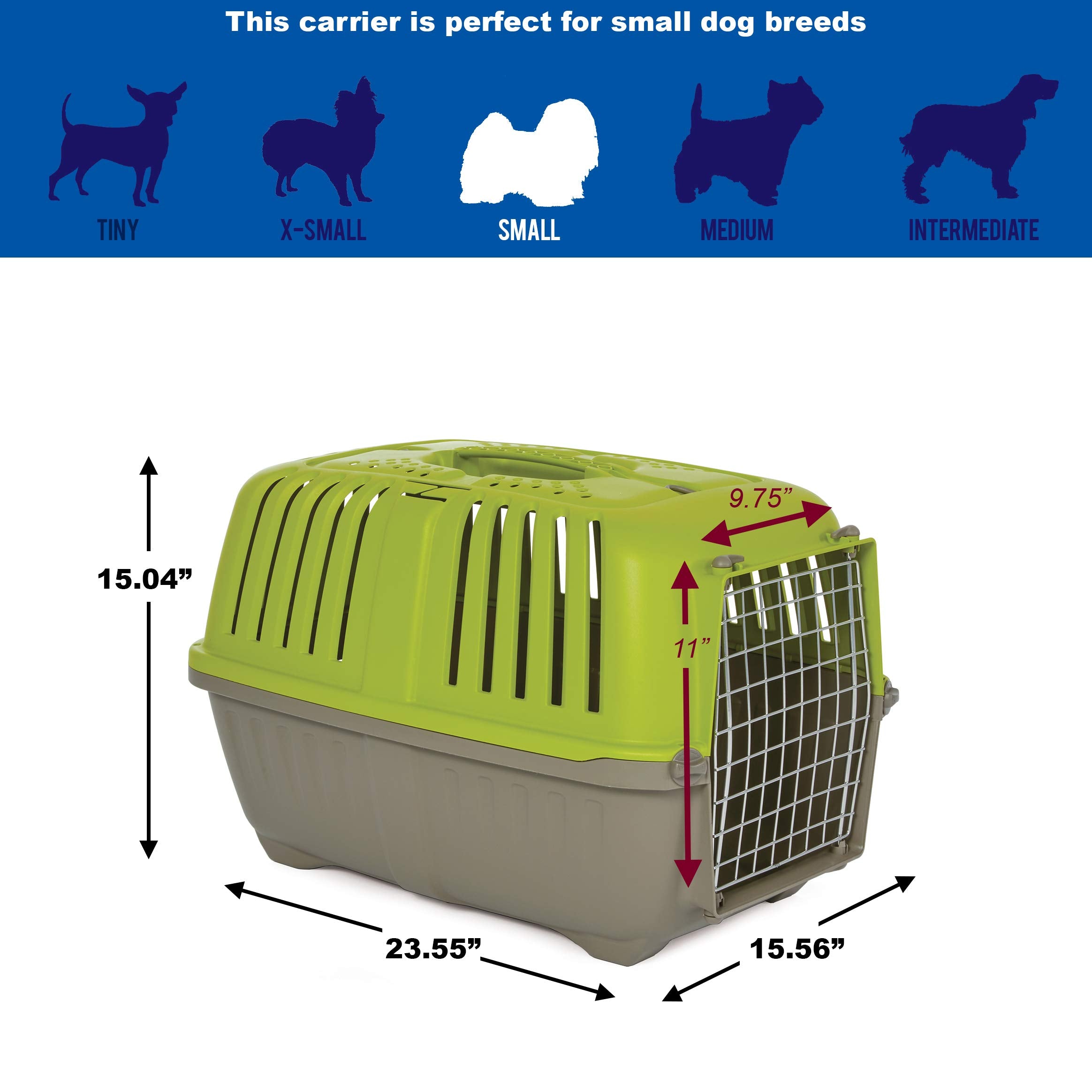 Midwest Spree Hard-Sided Travel Cat and Dog Kennel Carrier - Green - 24" X 15.5" X 15" Inches  