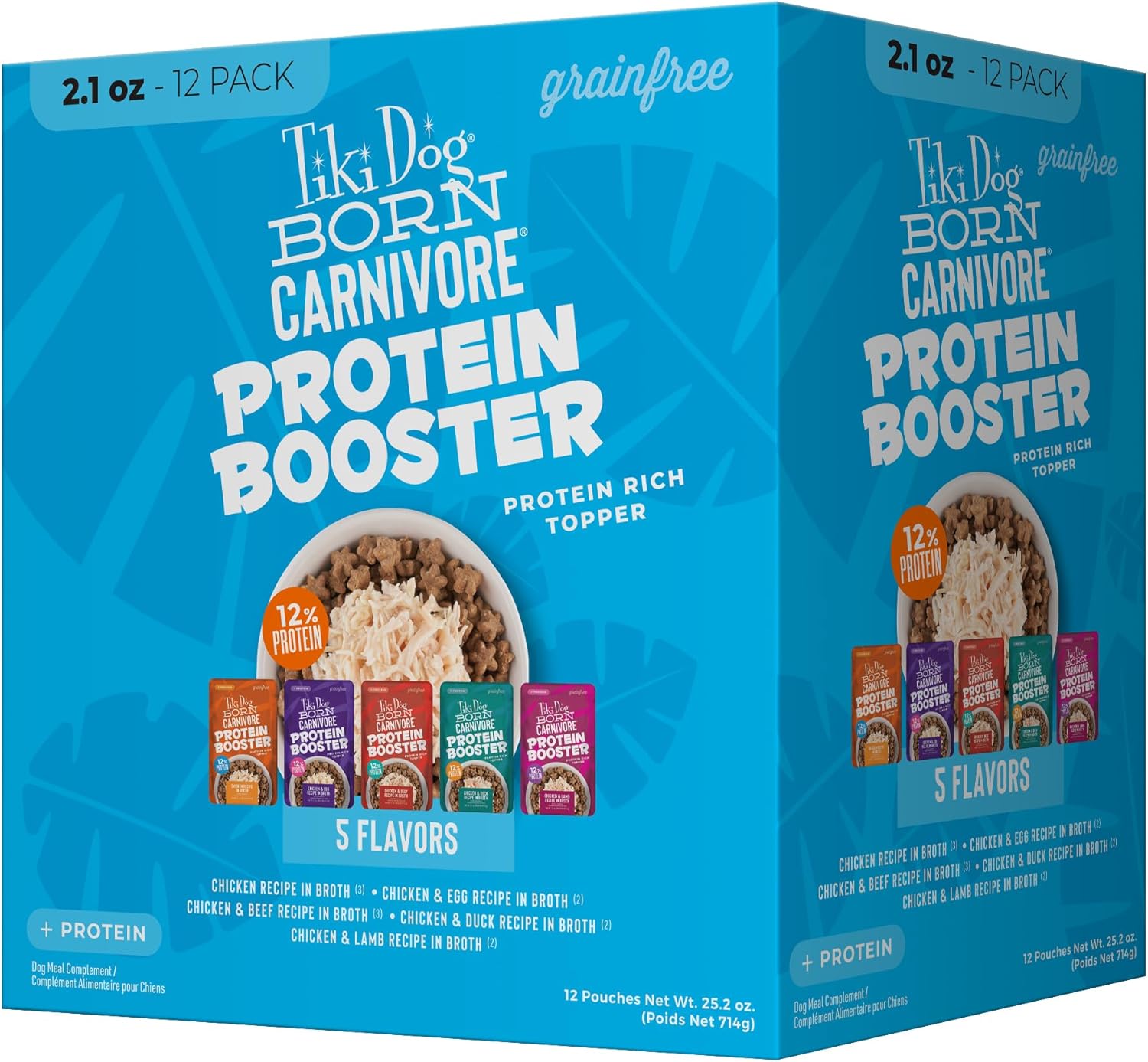 Tiki Dog Born Carnivore Protein Booster Chicken Lamb Duck Egg Beef in Broth Wet Dog Food Topper Pouch - Variety Pack - 2.1 Oz - Case of 12 Default Title