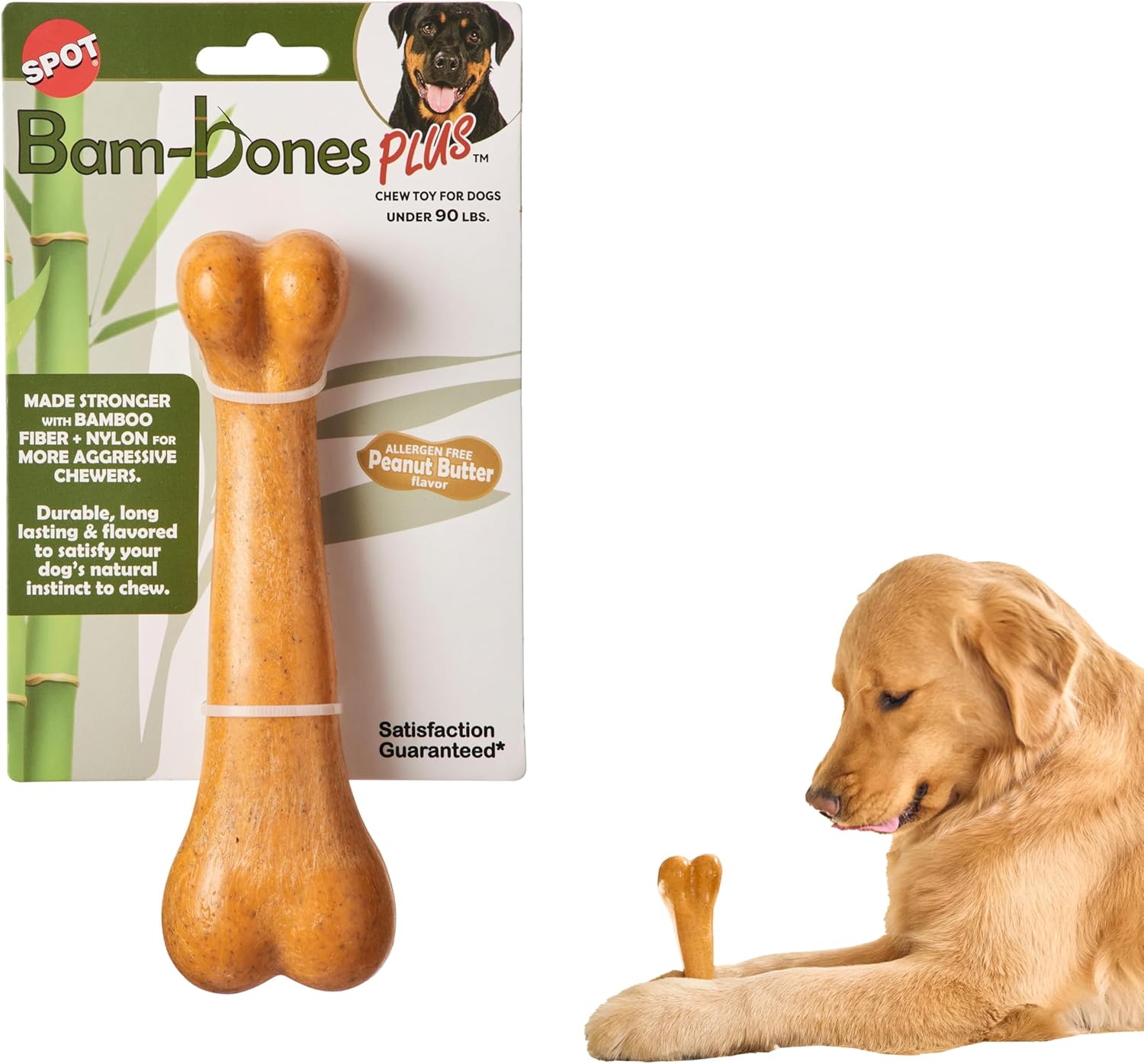 Ethical SPOT Bam-Bones Dino Bone Peanut Butter Flavored Bamboo and Nylon Chew Dog Toy - 7.25 Inch
