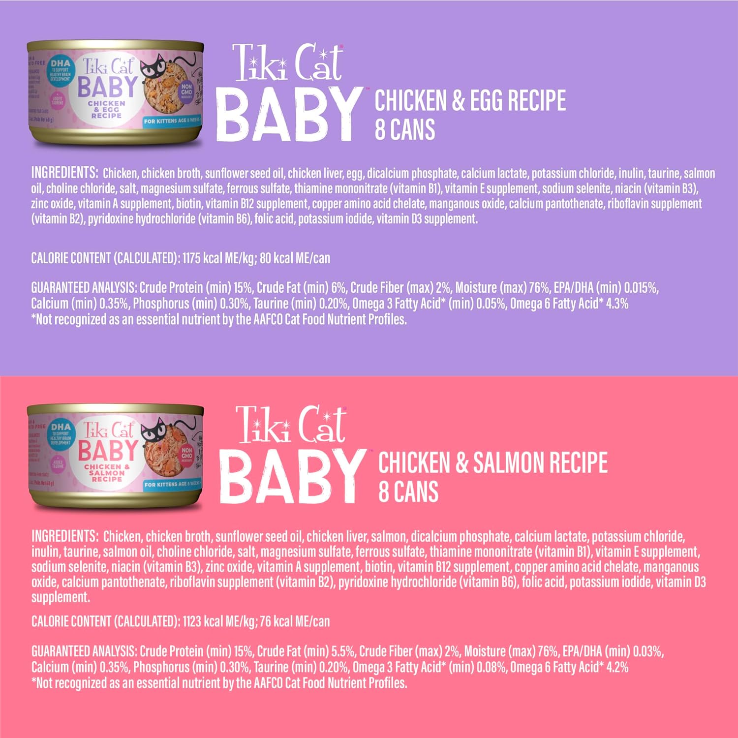 Tiki Cat Baby Favorites Whole Foods Grain-Free Chicken Salmon Duck and Tuna Kitten Canned Cat Food - Variety Pack - 2.4 Oz - Case of 24