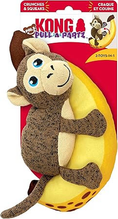 Kong Pull-A-Partz Pals Monkey Dettachable Seperating 2-Piece Squeak and Plush Dog Toy - Medium