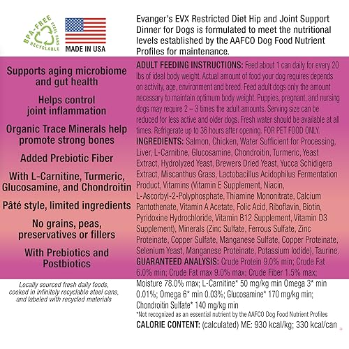 Evanger's EVX Restricted Diet Hip and Joint Senior Adult Canned Dog Food - 12.5 Oz - Case of 12