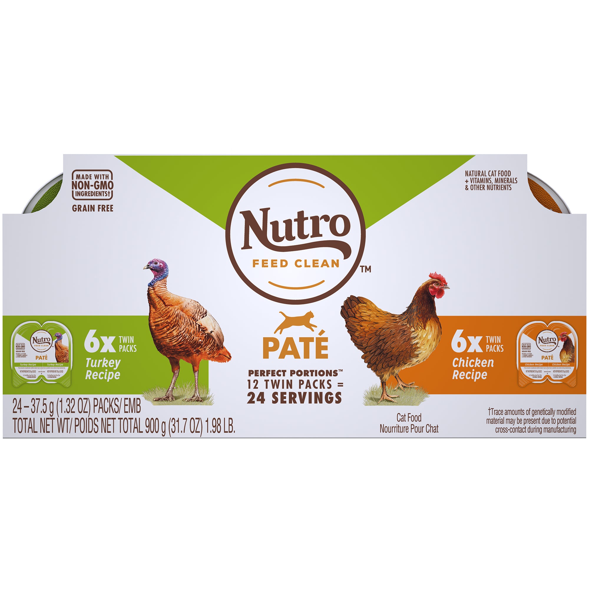 Nutro Grain-Free Perfect Portions Chicken and Turkey Wet Cat Food Trays - Variety Pack - 2.64 Oz - Case of 12 - 2 Pack Default Title