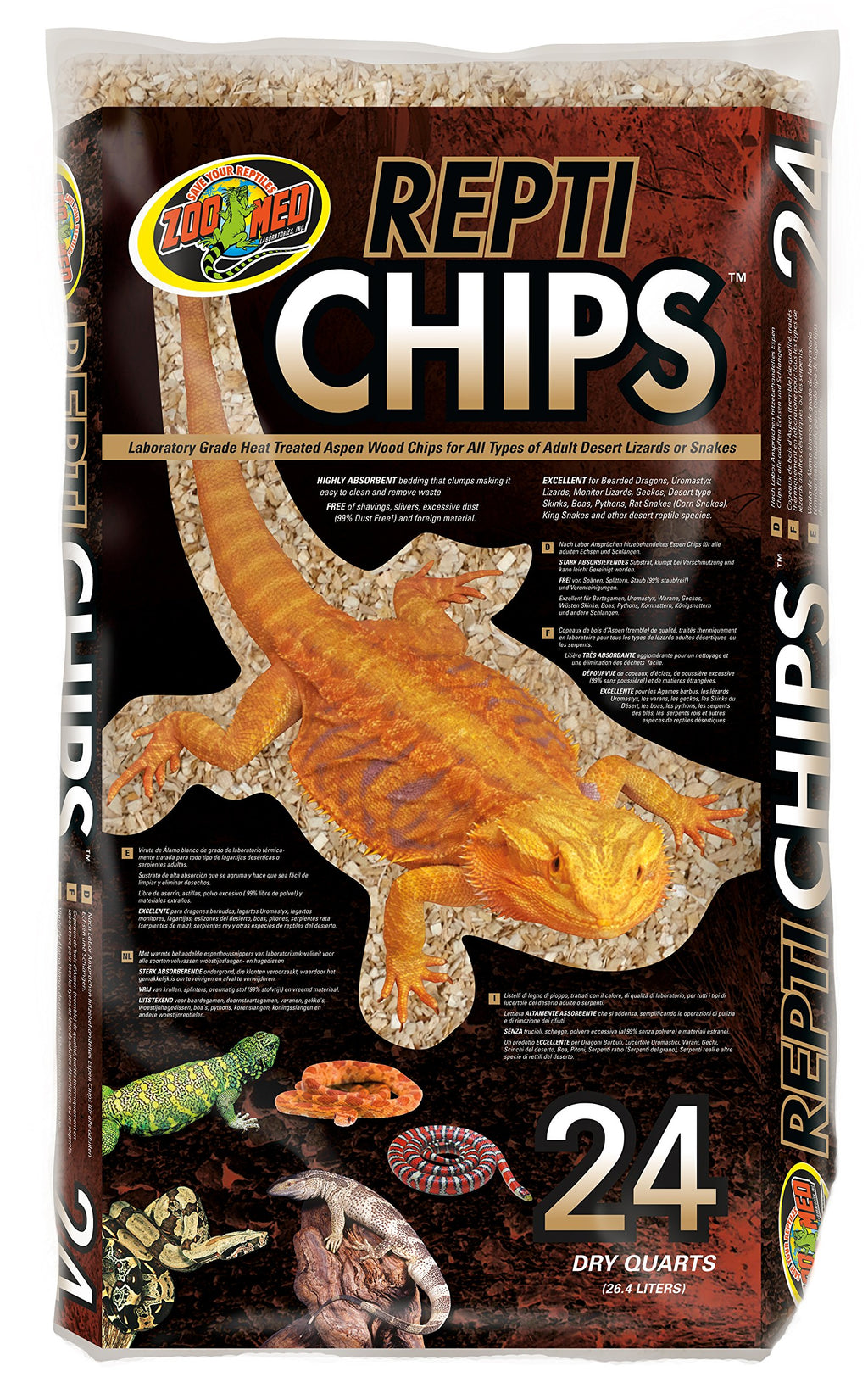 Zoo Med Laboratories Repti Chips Natural Aspen Wood Reptile Substrate - 24QT  