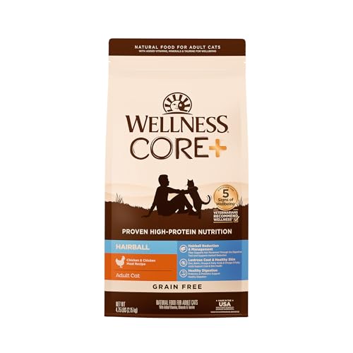 Wellness CORE+ Hairball Control High-Protein Grain-Free Chicken and Chicken Meal Adult Dry Cat Food - 4.75 Lbs Default Title