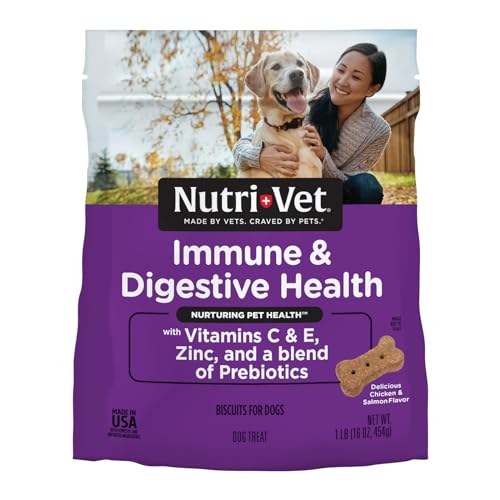 Nutri-Vet Immune and Degstive Health Chicken and Salmon Crunchy Dog Biscuits Treats - 16 Oz