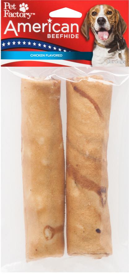 Pet Factory American Beefhide Rolls Chicken Flavored Natural Dog Chews Medium - 6 Inch - 2 Pack
