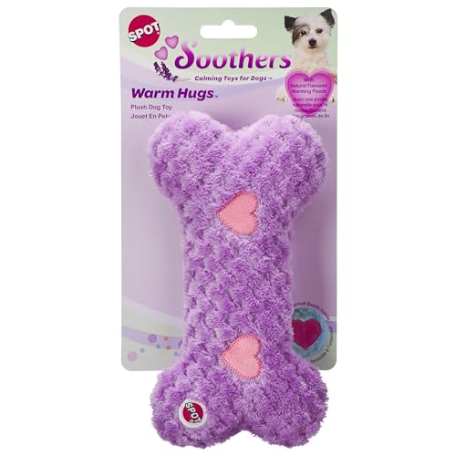 Ethical SPOT Soothers Warm Hug Bone Anxiety Lavender Scent Removable Squeaker Microwavable Pouch Plush Dog Toy Small - 9 Inch