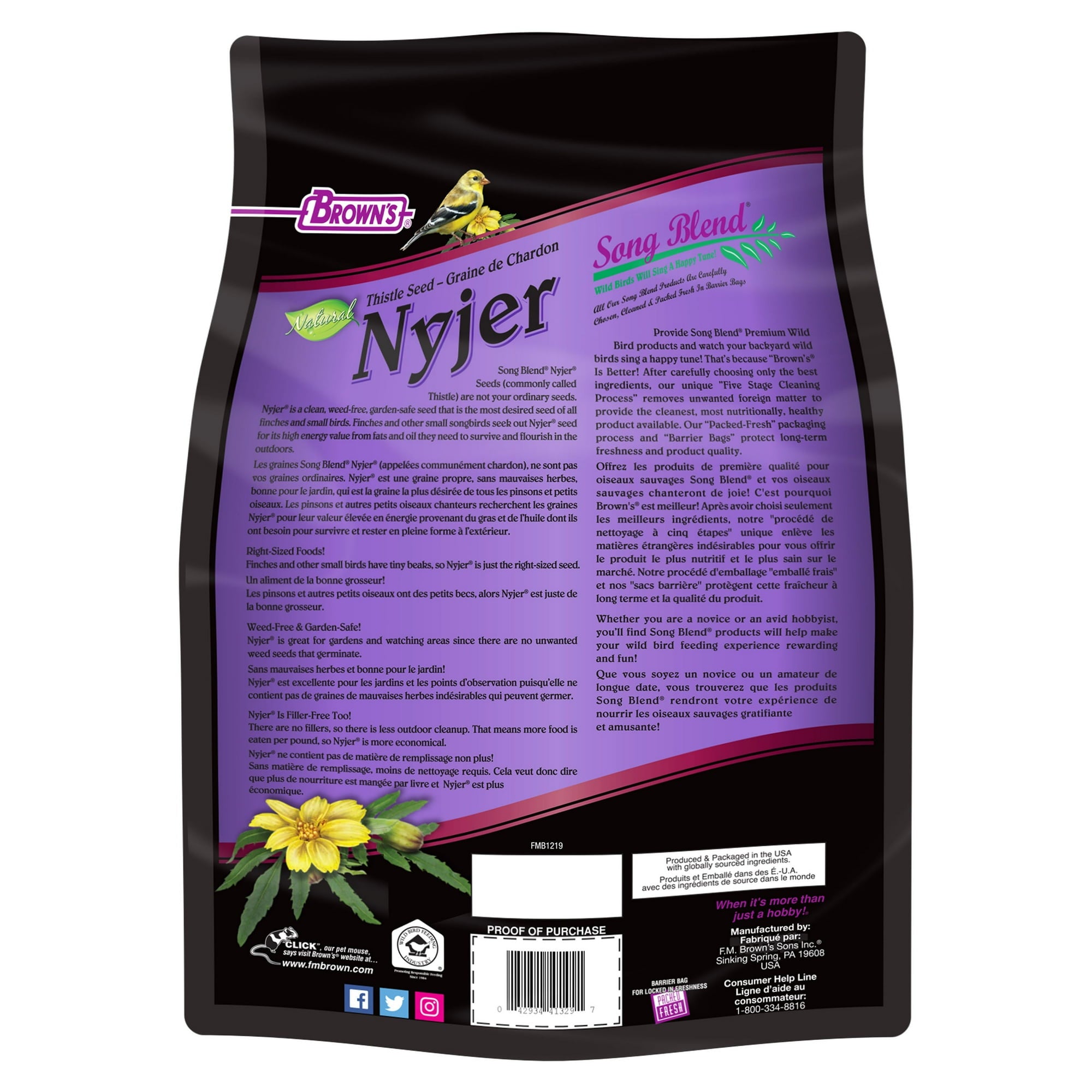 F.M. Brown's Song Blend Nyjer Thistle Seed Wild Bird Food - 5 Lbs - Case of 6