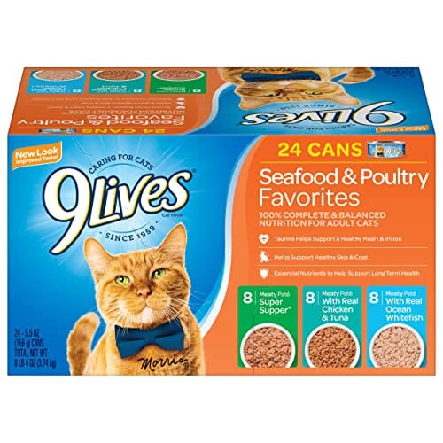9Lives Seafood and Poultry Favorites Meaty Pate Canned Cat Food - Variety Pack - 5.5 Oz - Case of 24  