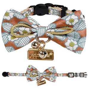 Touchcat ® Floral Patterned Designer Cat Collar with Bow - Brown - Small