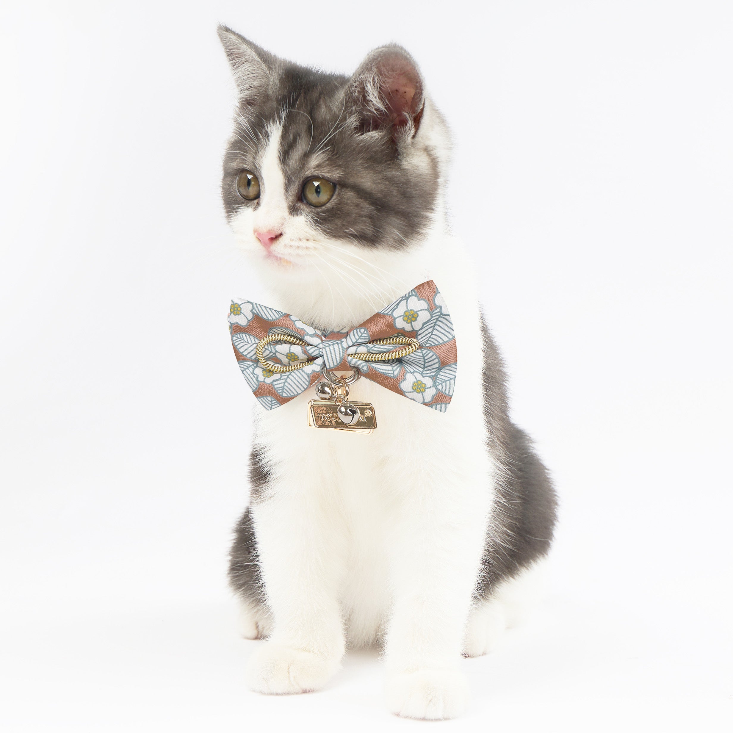 Touchcat ® Floral Patterned Designer Cat Collar with Bow - Brown - Small
